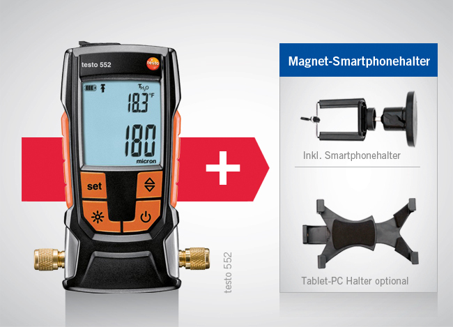 testo 552 - Vakuummessgerät mit Bluetooth inkl. Magnet-Smartphonehalter